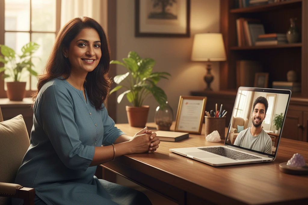 online telemedicine mental health consultation A therapist and patient making natural eye contact during an online telemedicine mental health consultation in 2025